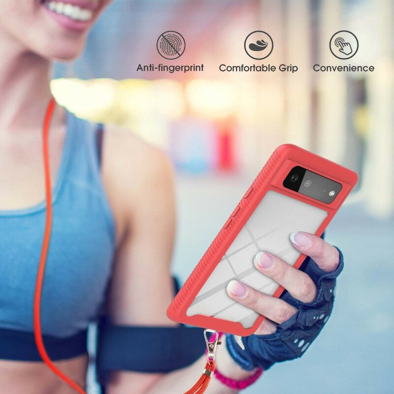 Cover Google Pixel 6 Ibrido Con Cordoncino E Contorno Colorato