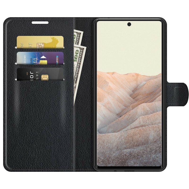 Custodia A Portafoglio Google Pixel 6 Classica Ecopelle Litchi
