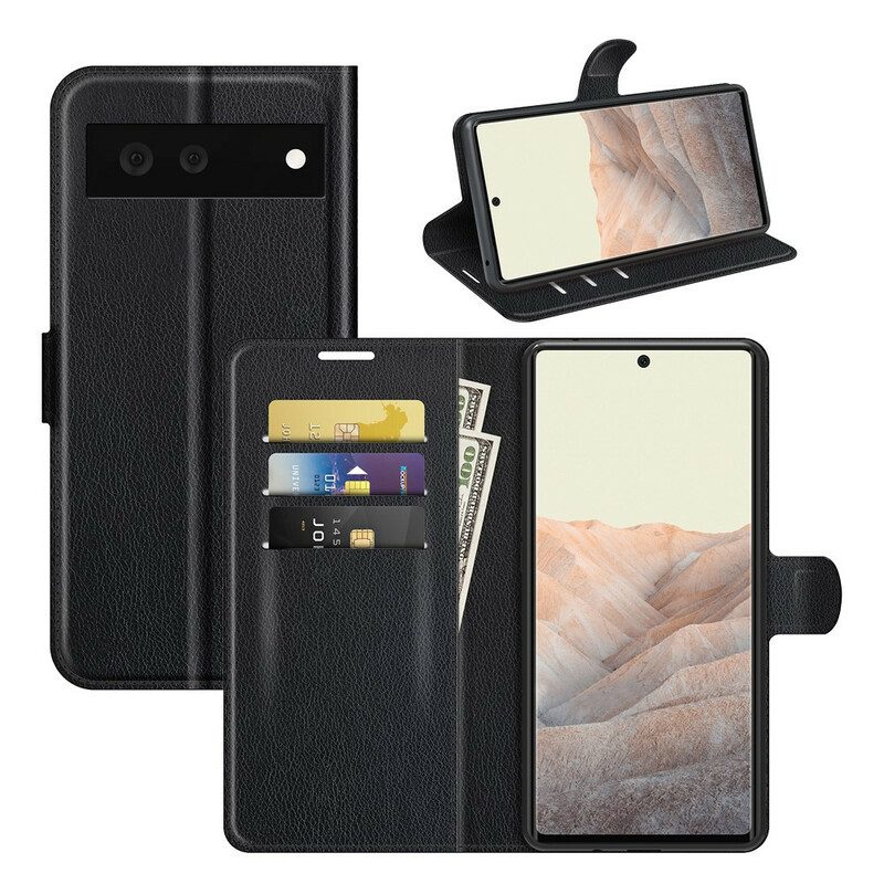 Custodia A Portafoglio Google Pixel 6 Classica Ecopelle Litchi