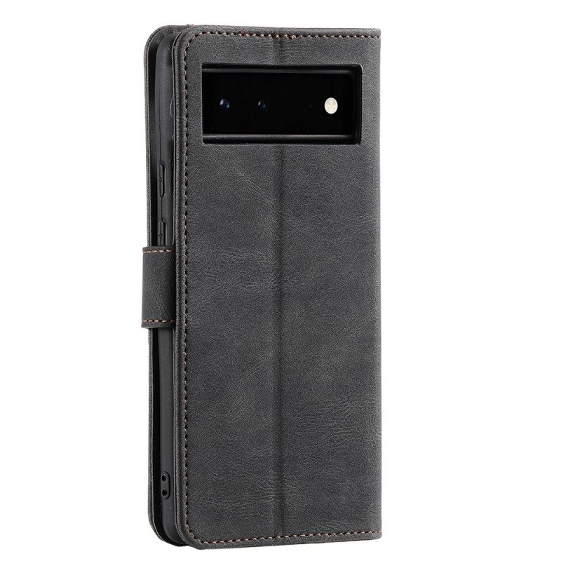 Custodia in pelle Google Pixel 6 Cuciture A Contatto Con La Pelle