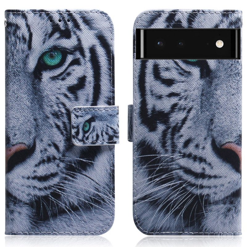 Custodia in pelle Google Pixel 6 Faccia Da Tigre