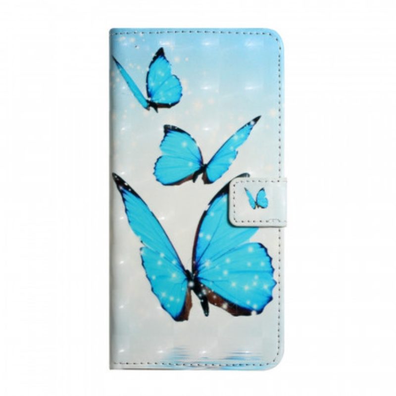 Custodia in pelle Google Pixel 6 Farfalle Blu Volanti