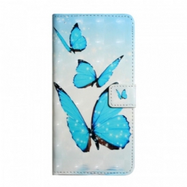Custodia in pelle Google Pixel 6 Farfalle Blu Volanti