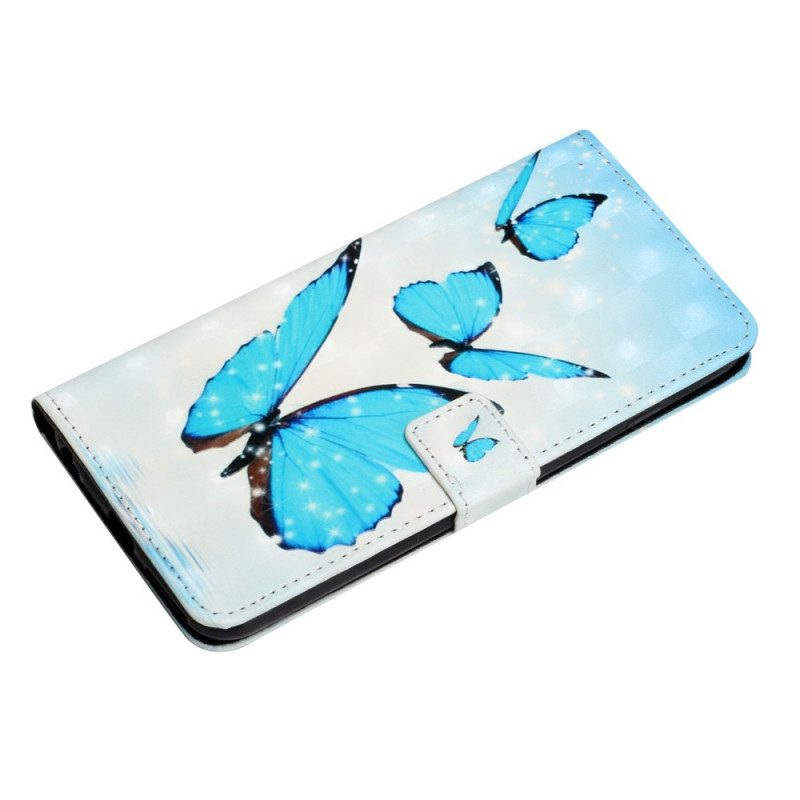 Custodia in pelle Google Pixel 6 Farfalle Blu Volanti