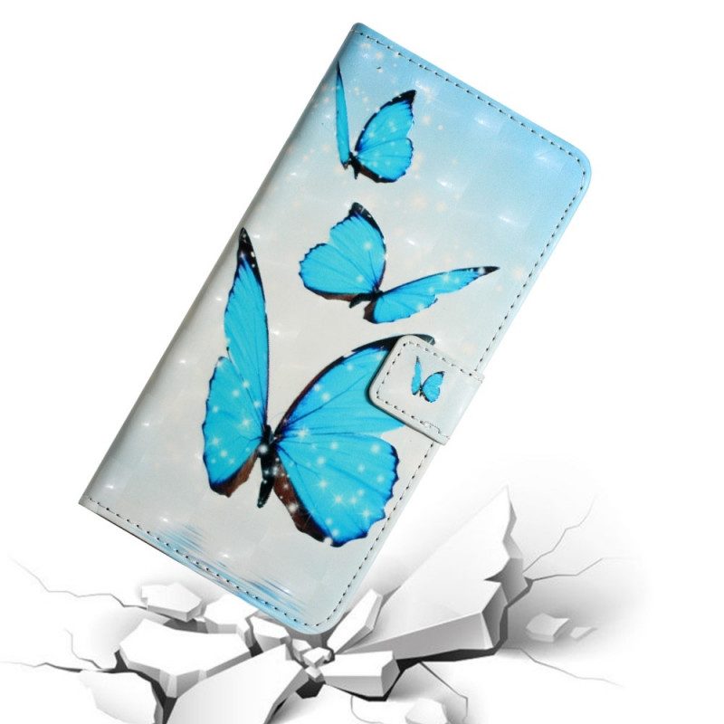 Custodia in pelle Google Pixel 6 Farfalle Blu Volanti