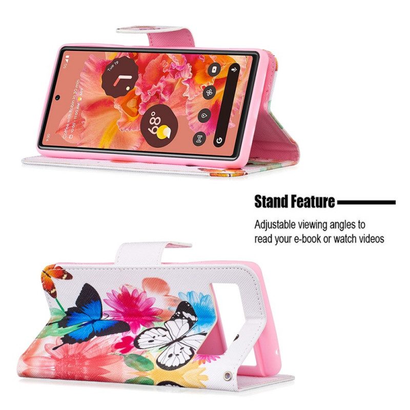 Custodia in pelle Google Pixel 6 Farfalle Dipinte