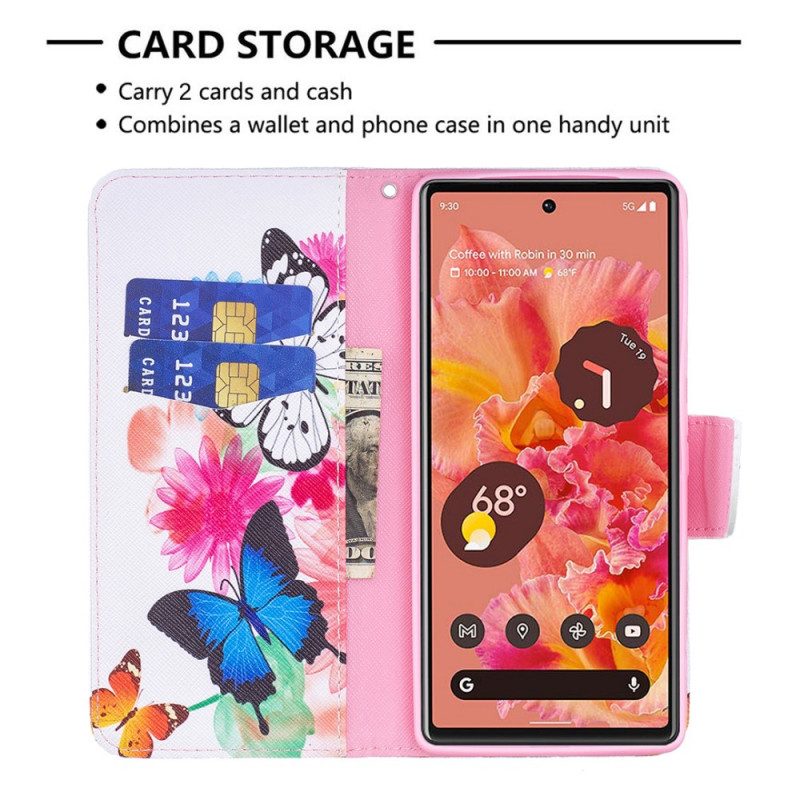 Custodia in pelle Google Pixel 6 Farfalle Dipinte