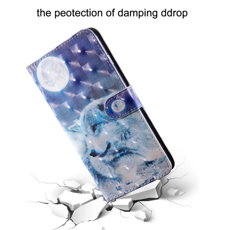 Custodia in pelle Google Pixel 6 Lupo Al Chiaro Di Luna