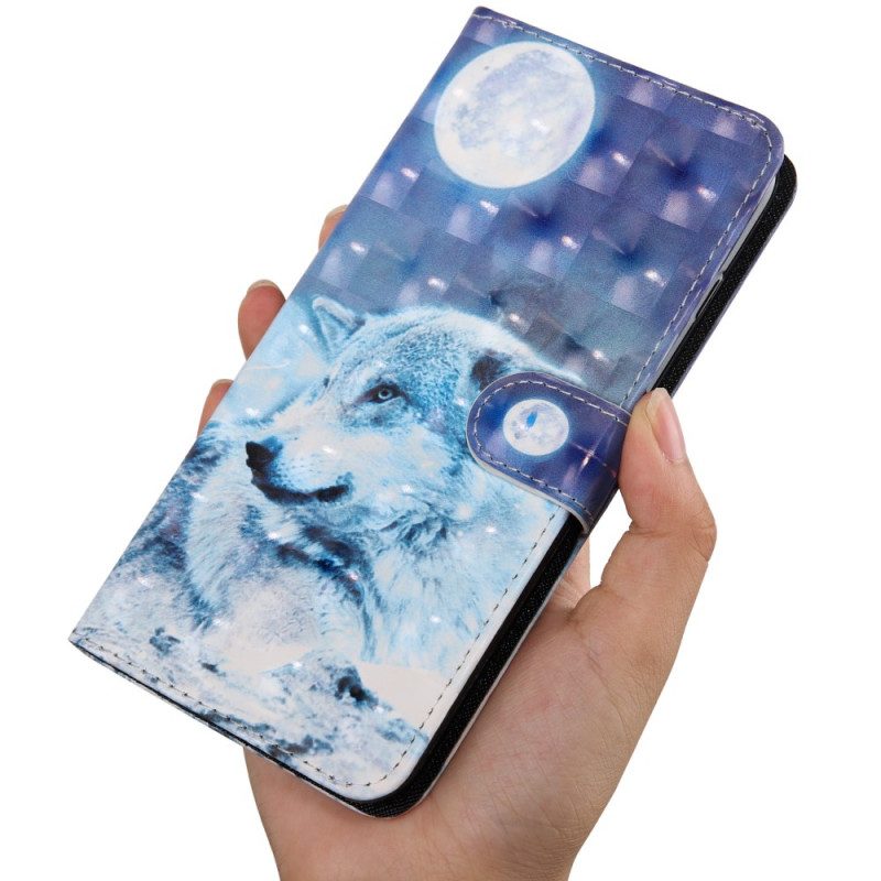 Custodia in pelle Google Pixel 6 Lupo Al Chiaro Di Luna