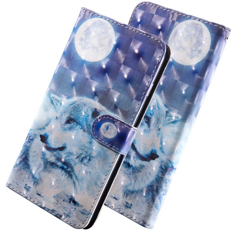 Custodia in pelle Google Pixel 6 Lupo Al Chiaro Di Luna