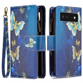 Custodia in pelle Google Pixel 6 Tasca Con Cerniera Per Farfalle