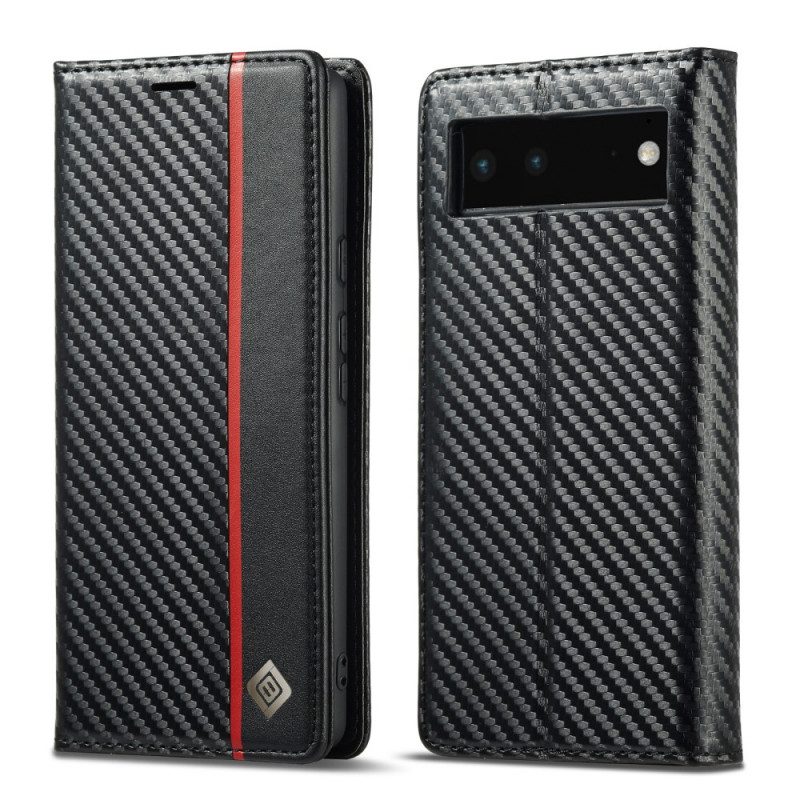 Folio Cover Google Pixel 6 Custodia in pelle Fibra Di Carbonio Lc.imeeke