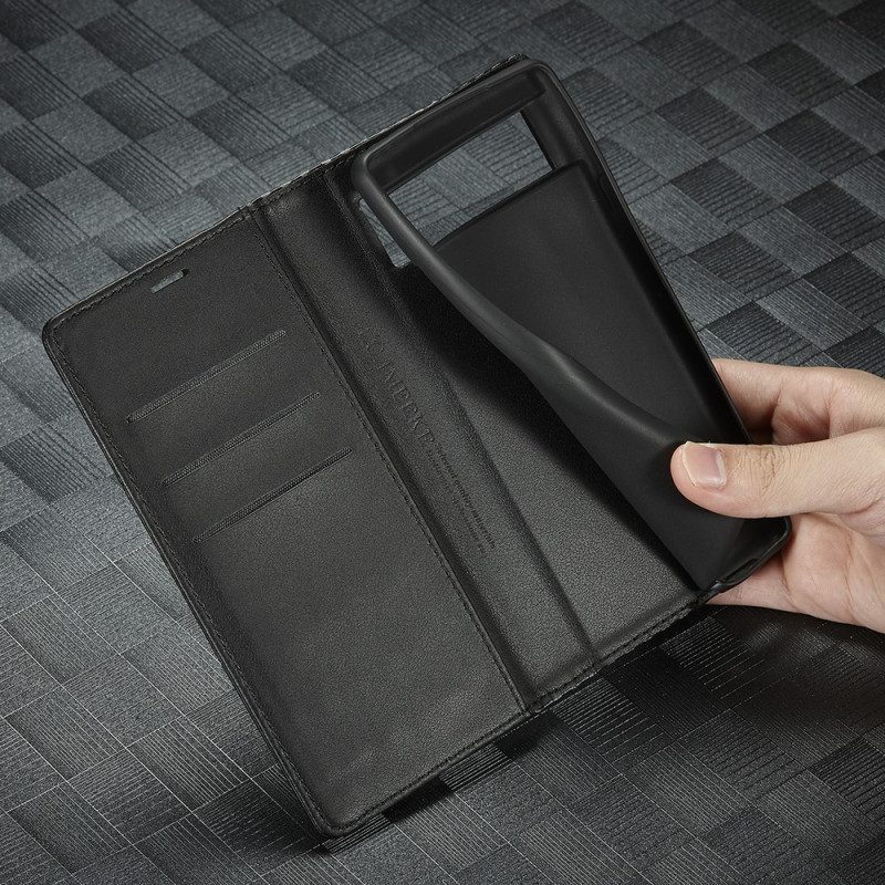 Folio Cover Google Pixel 6 Custodia in pelle Fibra Di Carbonio Lc.imeeke