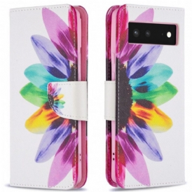 Folio Cover Google Pixel 6 Custodia in pelle Fiore Dell'acquerello