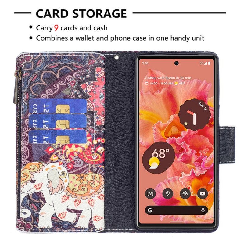 Folio Cover Google Pixel 6 Tasca Con Zip A Forma Di Elefante