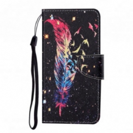 Custodia in pelle Oppo A15 Piuma Colorata Con Cinturino