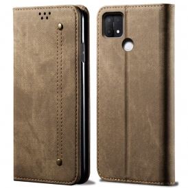 Folio Cover Oppo A15 Custodia in pelle Tessuto Denim