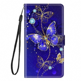 Custodia in pelle Samsung Galaxy M23 5G Cinturino Farfalle Ventaglio