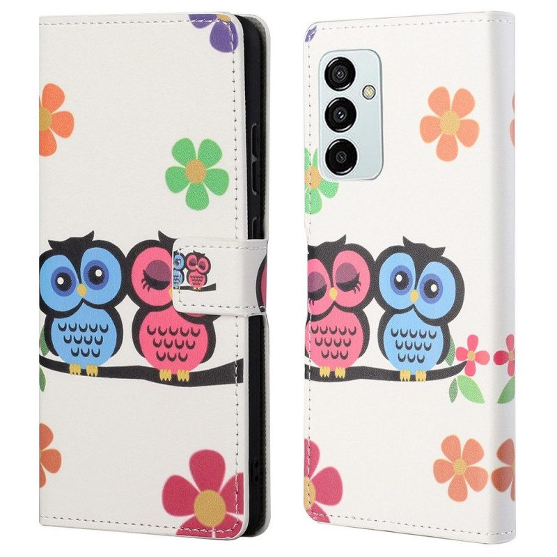 Custodia in pelle Samsung Galaxy M23 5G Coppia Di Gufi