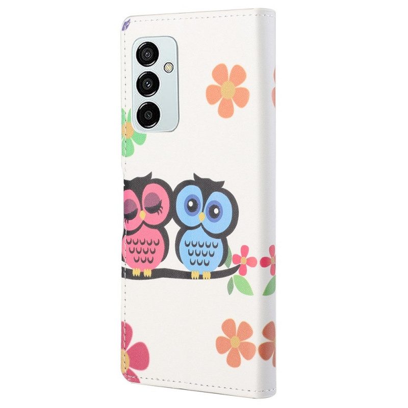 Custodia in pelle Samsung Galaxy M23 5G Coppia Di Gufi