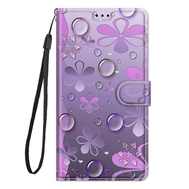 Custodia in pelle Samsung Galaxy M23 5G Gocce D'acqua Con Cordino