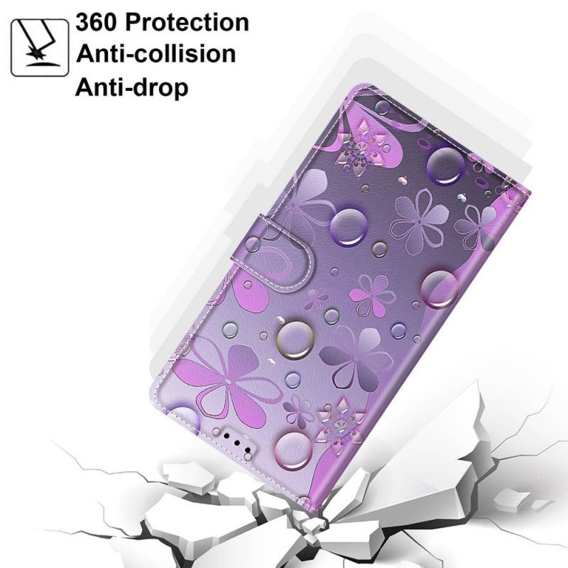 Custodia in pelle Samsung Galaxy M23 5G Gocce D'acqua Con Cordino