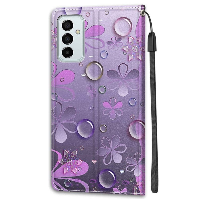Custodia in pelle Samsung Galaxy M23 5G Gocce D'acqua Con Cordino