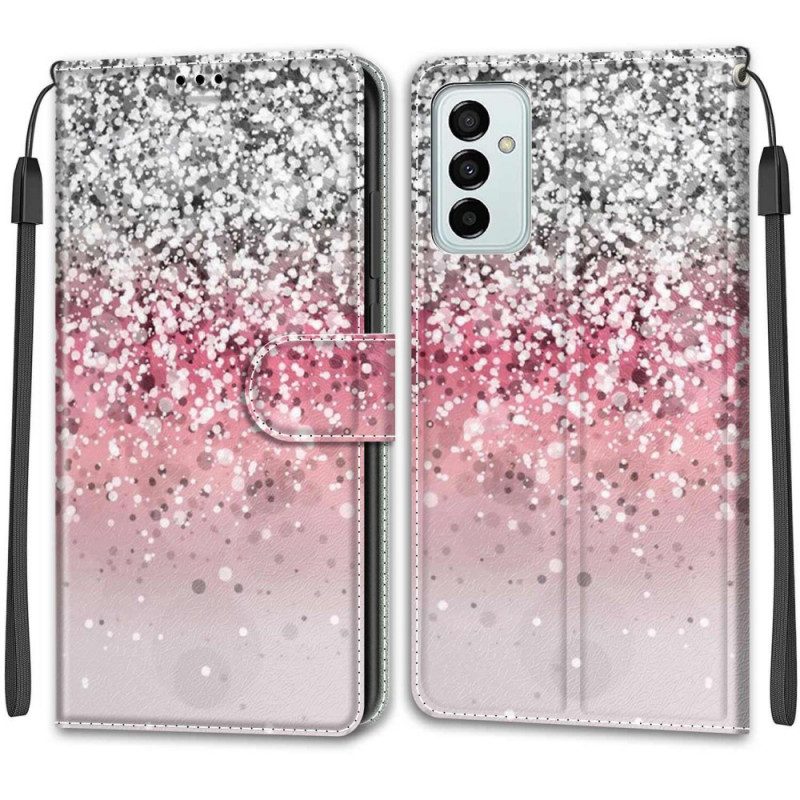Custodia in pelle Samsung Galaxy M23 5G Paillettes Con Cinturino