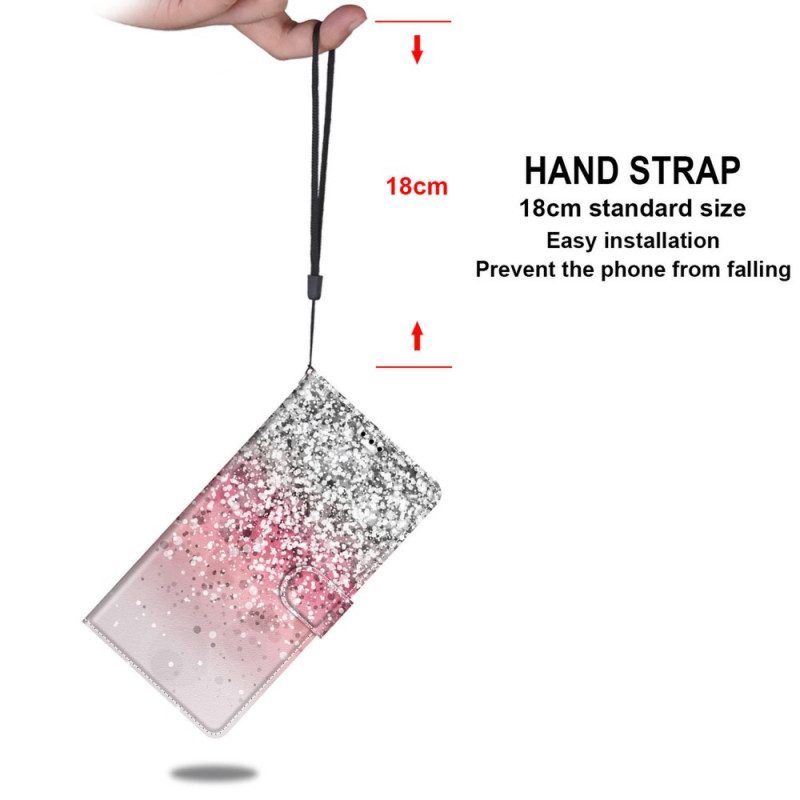 Custodia in pelle Samsung Galaxy M23 5G Paillettes Con Cinturino