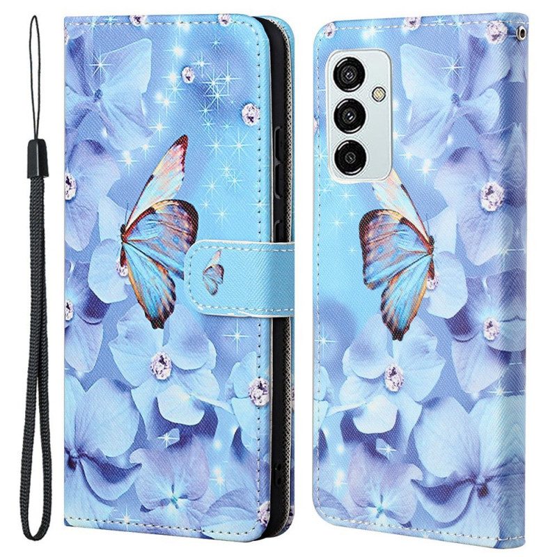 Folio Cover Samsung Galaxy M23 5G Farfalle Di Diamanti Strappy