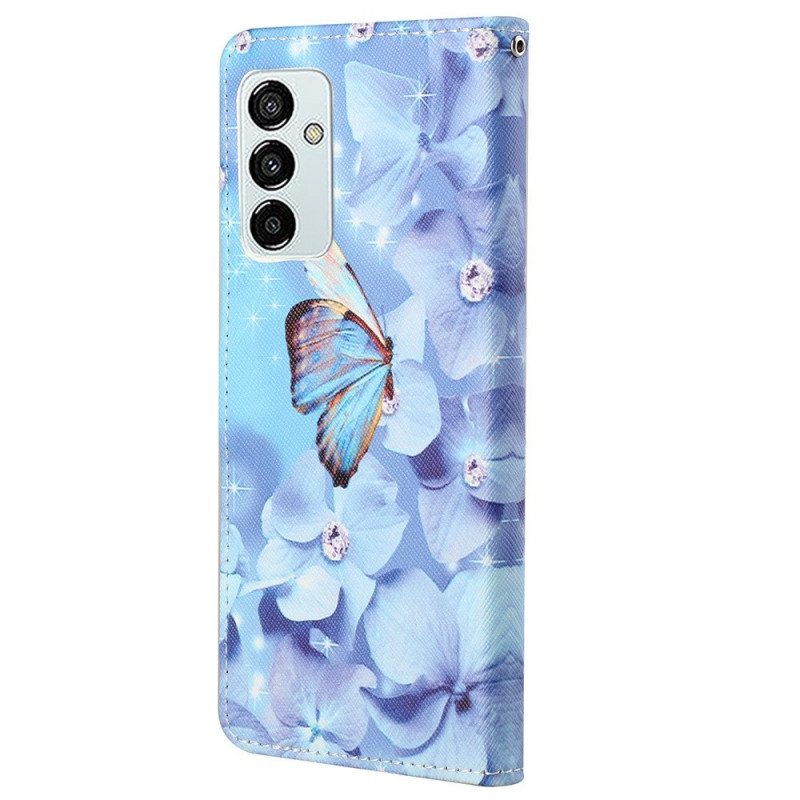 Folio Cover Samsung Galaxy M23 5G Farfalle Di Diamanti Strappy