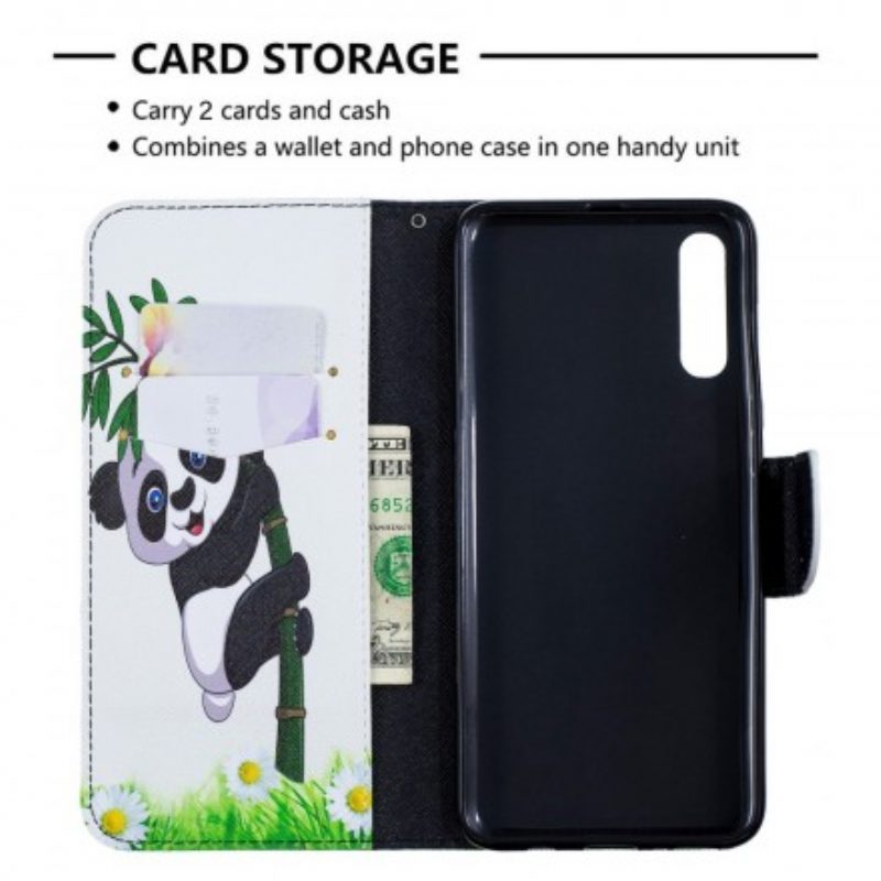 Custodia A Portafoglio Samsung Galaxy A70 Panda Su Bambù