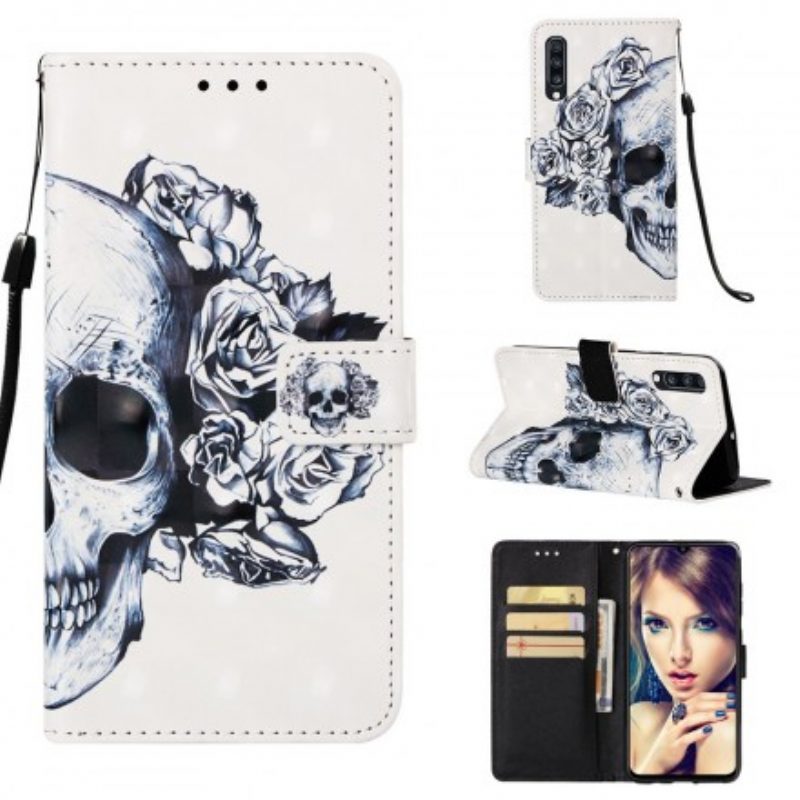 Custodia A Portafoglio Samsung Galaxy A70 Teschio Fiorito