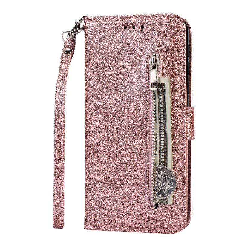 Custodia in pelle Samsung Galaxy A70 Borsa Glitterata Con Cinturino