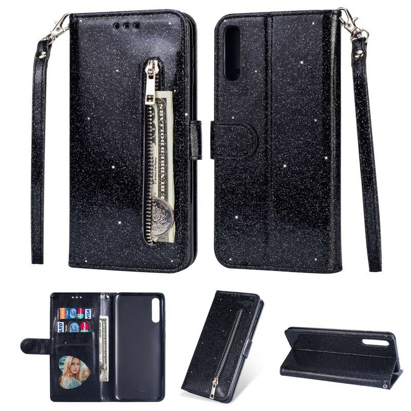 Custodia in pelle Samsung Galaxy A70 Borsa Glitterata Con Cinturino