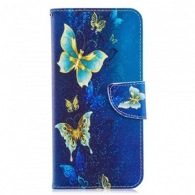 Custodia in pelle Samsung Galaxy A70 Farfalle Dorate