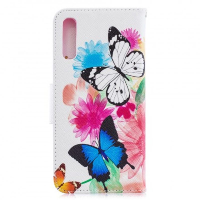Custodia in pelle Samsung Galaxy A70 Farfalle E Fiori Dipinti