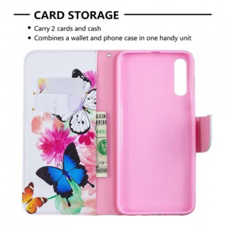 Custodia in pelle Samsung Galaxy A70 Farfalle E Fiori Dipinti