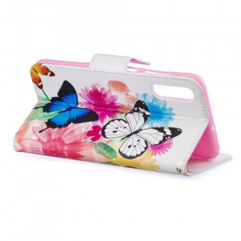Custodia in pelle Samsung Galaxy A70 Farfalle E Fiori Dipinti