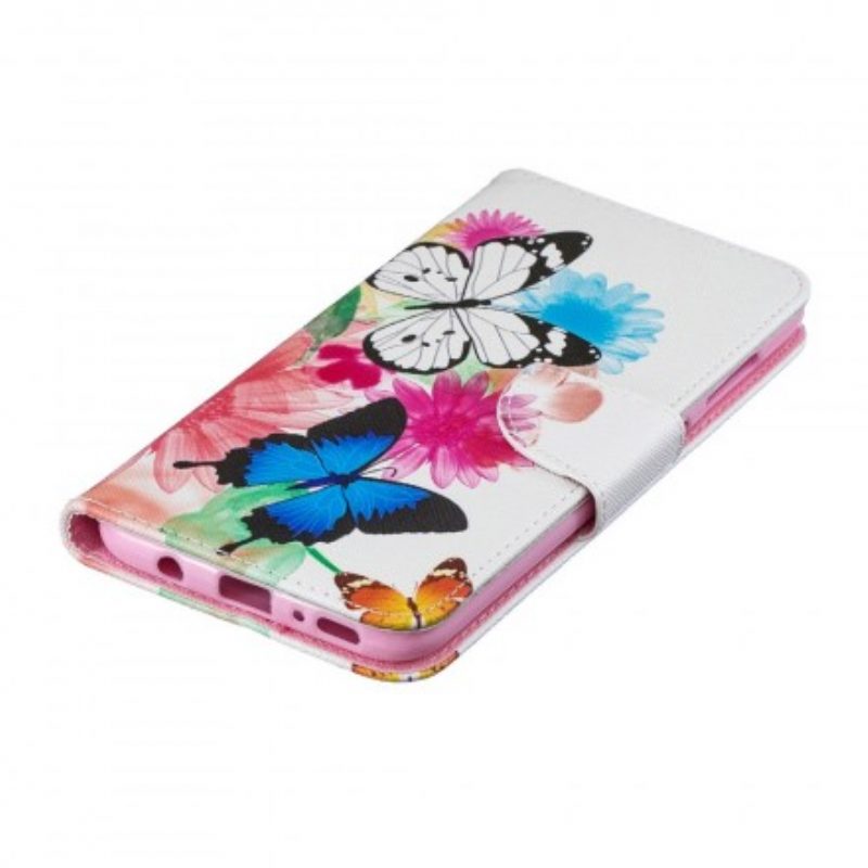 Custodia in pelle Samsung Galaxy A70 Farfalle E Fiori Dipinti