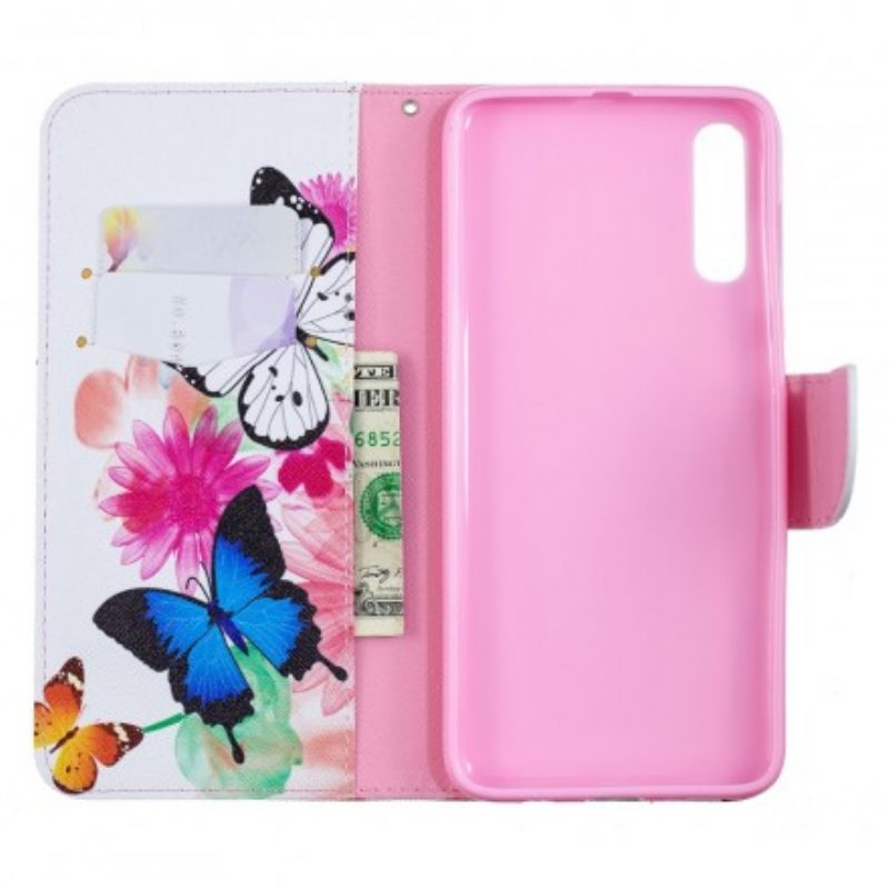 Custodia in pelle Samsung Galaxy A70 Farfalle E Fiori Dipinti