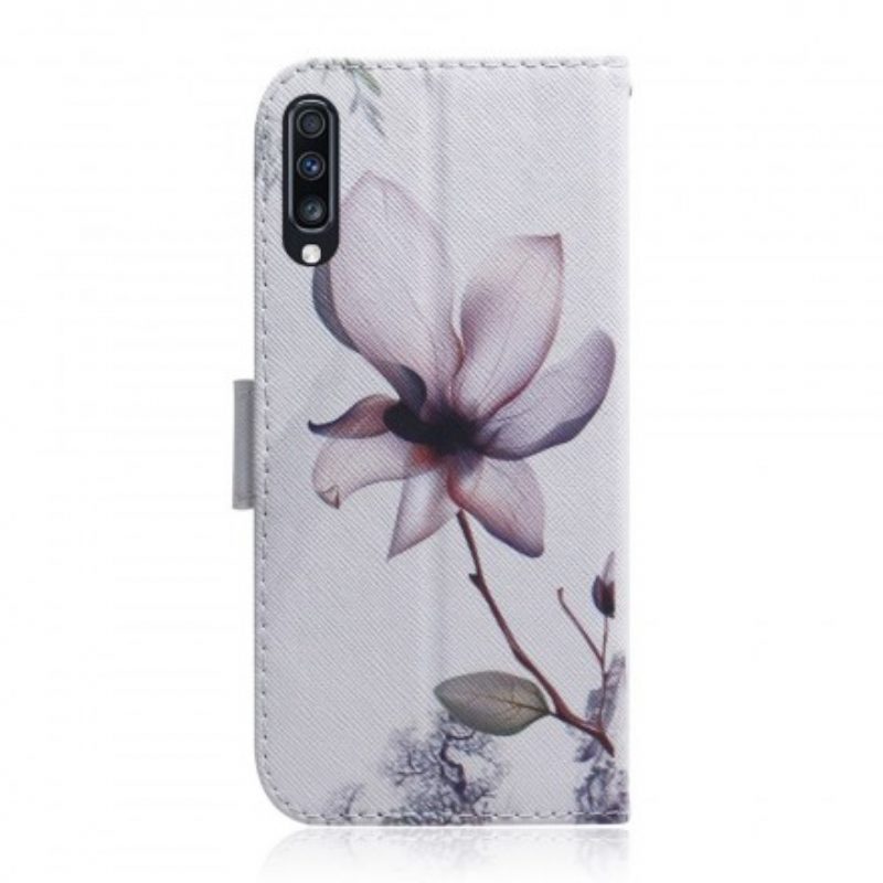 Custodia in pelle Samsung Galaxy A70 Fiore Rosa Polveroso