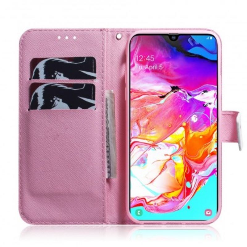 Custodia in pelle Samsung Galaxy A70 Fiore Rosa Polveroso