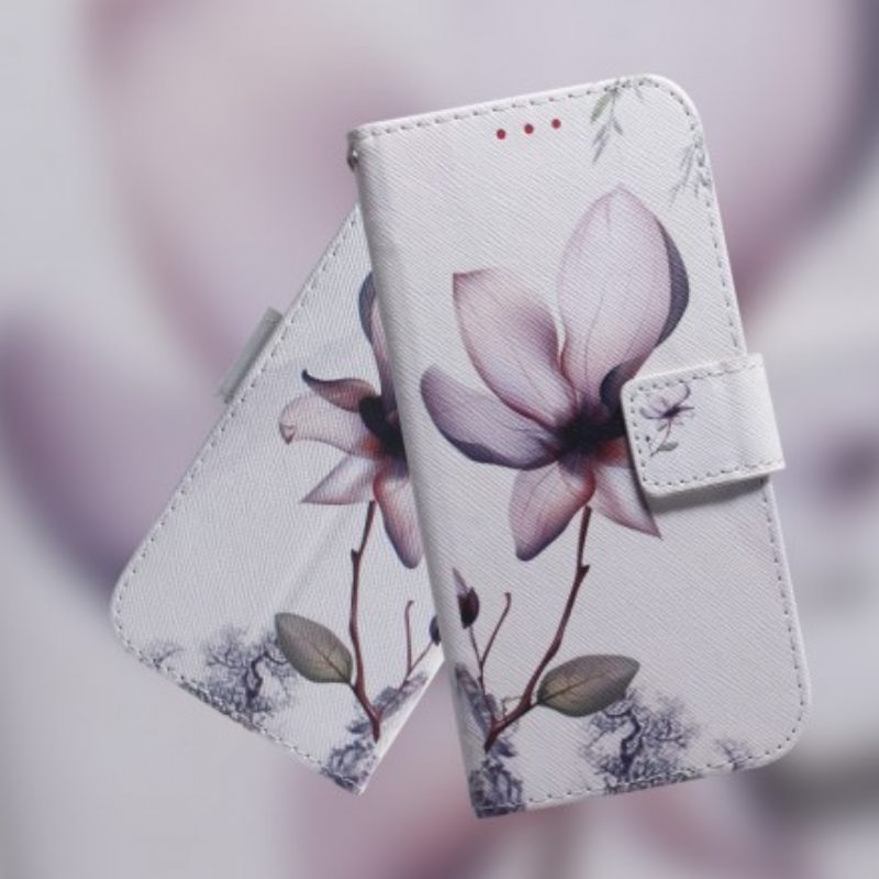 Custodia in pelle Samsung Galaxy A70 Fiore Rosa Polveroso