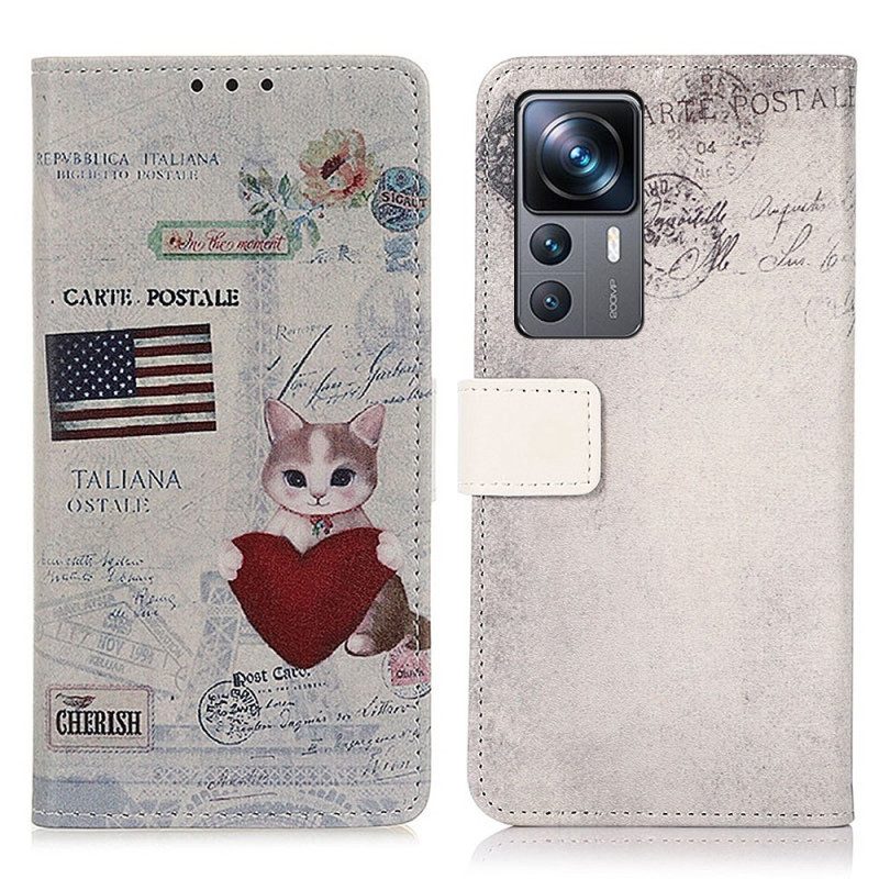 Custodia A Portafoglio Xiaomi 12T / 12T Pro Gatto Viaggiatore