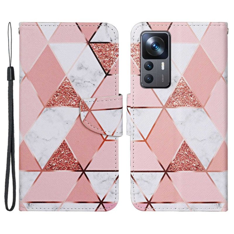 Custodia A Portafoglio Xiaomi 12T / 12T Pro Marmo E Paillettes Con Cinturino