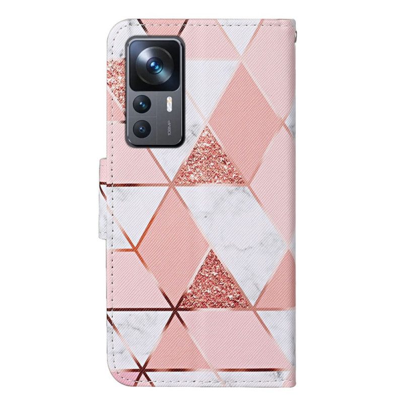 Custodia A Portafoglio Xiaomi 12T / 12T Pro Marmo E Paillettes Con Cinturino
