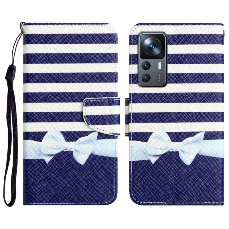 Custodia in pelle Xiaomi 12T / 12T Pro Cinturino Blu Scuro