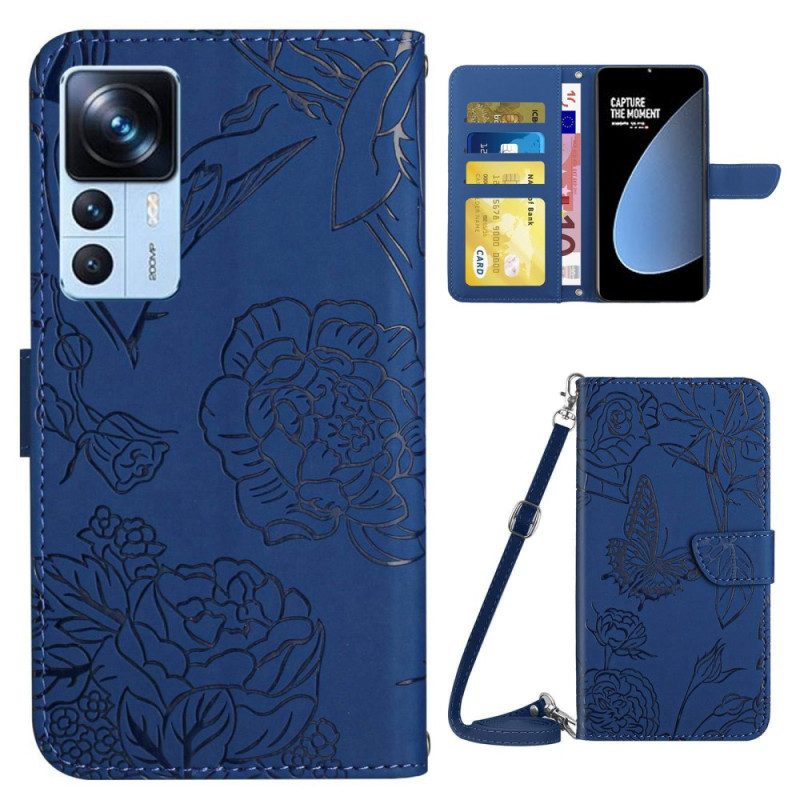 Custodia in pelle Xiaomi 12T / 12T Pro Farfalle E Tracolla