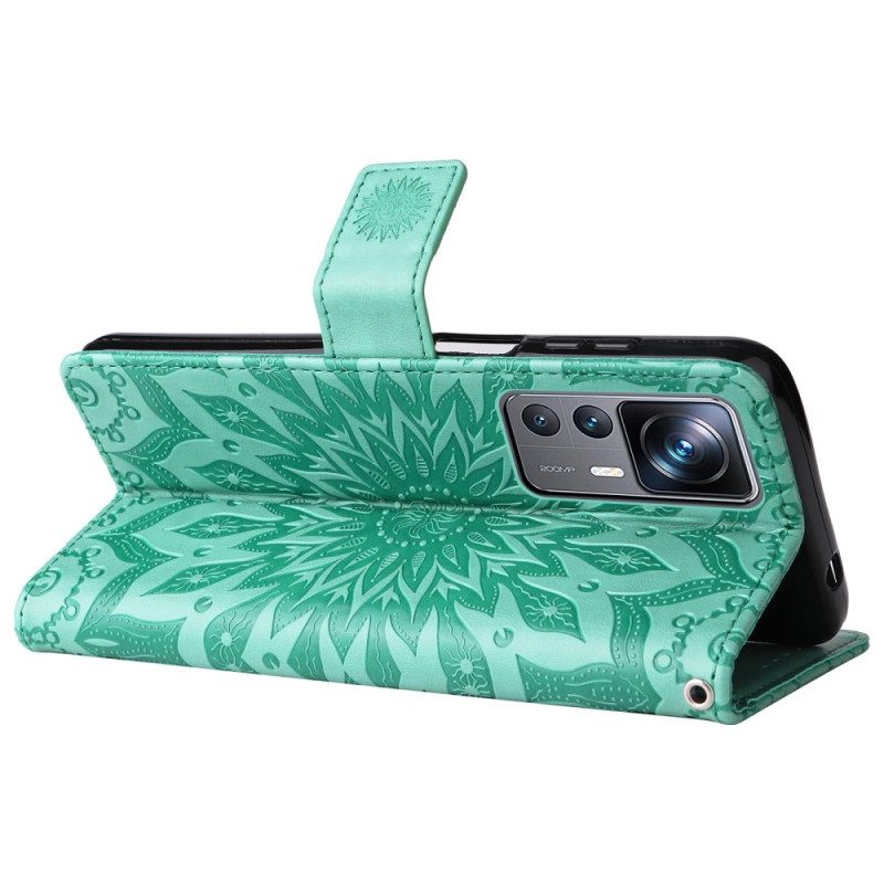 Custodia in pelle Xiaomi 12T / 12T Pro Mandala Del Sole Con Cinghie